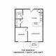 A floor plan of a two-bedroom apartment with a living room, kitchen, and bathroom.