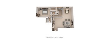 A 1 bedroom 1 bathroom apartment is 1552 sqft.