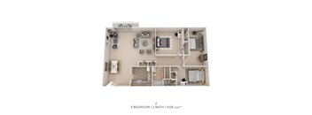 A 3 bedroom, 2 bathroom apartment is 1026 square feet.