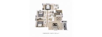Three Bedroom 2 Bath - 1,210 sqft