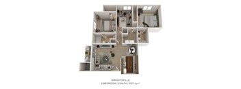 Two Bedroom 2 Bath - 1,107 sqft