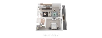 A floor plan of a one bedroom apartment with a bathroom.
