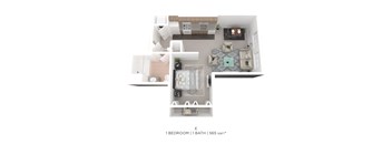 A floor plan of a one bedroom apartment with a bathroom.