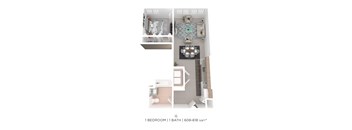 A floor plan of a one bedroom apartment with a bathroom.