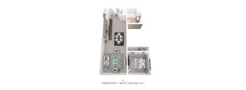 A floor plan of a one bedroom apartment with a bath.