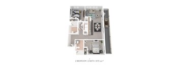 A 2 bedroom, 2 bathroom apartment is 973 square feet.