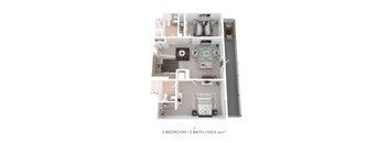 A 2 bedroom, 2 bathroom apartment with 1003 square feet.