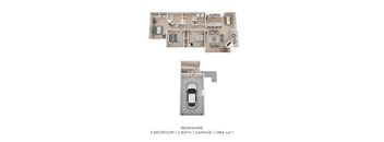 A floor plan of a Berkshire 3 bedroom, 2 bathroom property with a garage.
