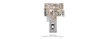 A bridgeport style home with 1 bedroom, 1 bath, and a garage.