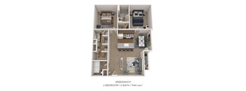 A 2 bedroom, 2 bathroom apartment with 1144 square feet of living space.
