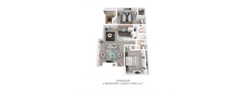 A floor plan of a dogwood apartment with two bedrooms and two bathrooms.