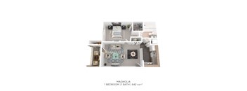 A floor plan of a one bedroom apartment with a bathroom.