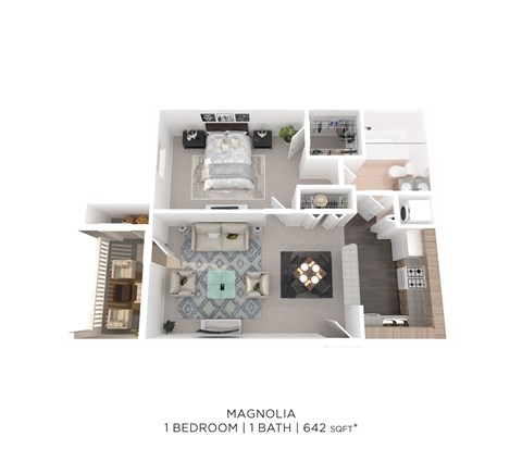 A floor plan of a one bedroom apartment with a bathroom.