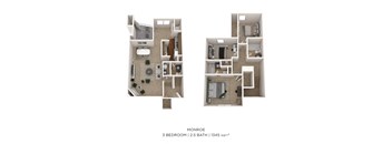 a 2100 sq ft floor plan  1 bedroom with baths