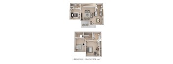 A 3 bedroom, 2 bathroom apartment with 1378 square feet.