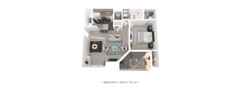 A 1 bedroom apartment with a bathroom is shown.