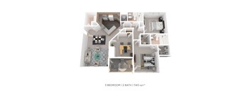 A 3 bedroom, 2 bathroom apartment is 1143 square feet.
