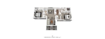A 2 bedroom apartment with 2 bathrooms and 990 square feet.