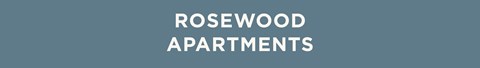 The image displays the text "ROSEWOOD APARTMENTS" in a large, bold font centered on a plain background.