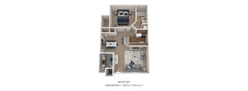 One Bedroom- 705 sqft