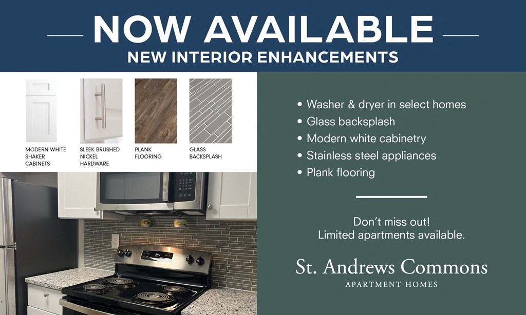 a kitchen with white cabinets and a stove with a microwave above it