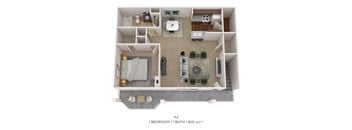 A 2 bedroom apartment with 1 bathroom is 855 square feet.