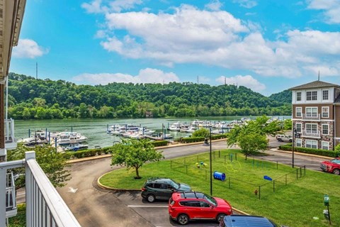 a view of a marina from a balcony