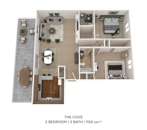 a 1134 sq ft floor plan  the cove  2 bedroom  2 bath