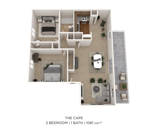 3D FloorPlan_TheCape_2Bed_1Bath_1081sqft