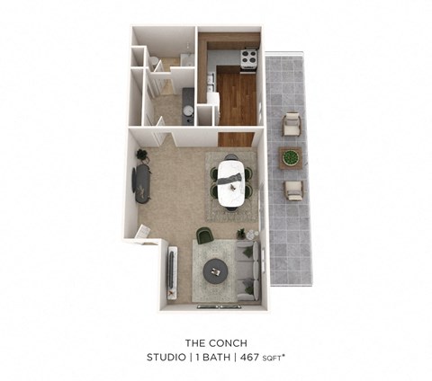 a 3D floor plan of studio 1 bathroom
