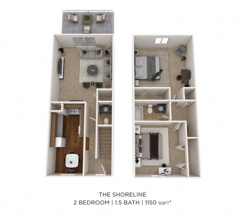 The Boardwalk at Westlake Apartments and Townhomes Two Bedroom 1.5