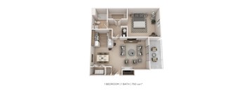 A 1 bedroom apartment with a bathroom is 750 sqft.