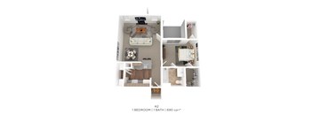 A 2 bedroom apartment with 1 bathroom and 690 sqft.