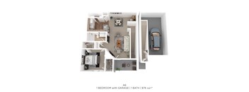 A 1 bedroom apartment with a garage and a bath.