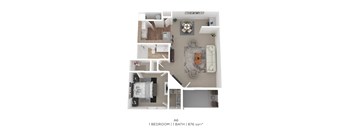 A 1 bedroom apartment with 1 bathroom and 876 square feet.