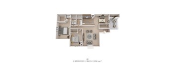 A 2 bedroom, 2 bathroom apartment with a total area of 1008 sqft.