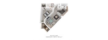 A floor plan of a one bedroom apartment with a bathroom.