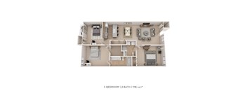 A 3 bedroom, 2 bathroom apartment is 1116 square feet.