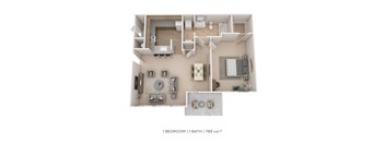 A 1 bedroom apartment with a bathroom is 789 square feet.