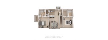 A 2 bedroom, 2 bathroom apartment is 1110 square feet.