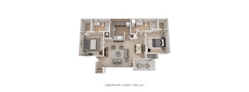 A 2 bedroom apartment with 2 bathrooms is 925 sqft.