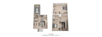 Two Bedroom 2.5 Bath Townhome - 1,435 sqft