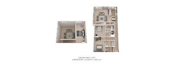 a floor plan of two bedrooms with a bathroom and a closet