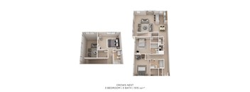 a stylized floor plan of a 3 bedroom