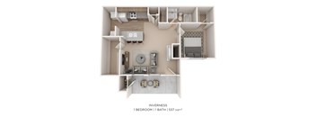 A diagram of a small apartment with a bedroom and bathroom.