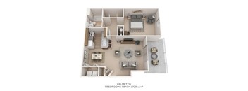 One Bedroom- 729 SqFt