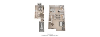 Two Bedroom 2.5 Bath Townhome-1371 sqft