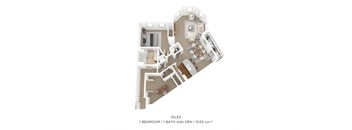 a floor plan of 1 bedroom with 1 bath with giles 1120 sqft
