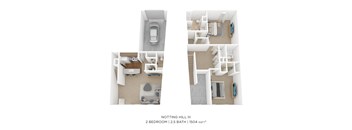 a 2 bedroom floor plan with a bathroom and a living room