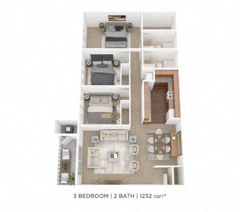 a 3 bedroom floor plan with a bathroom and a living room